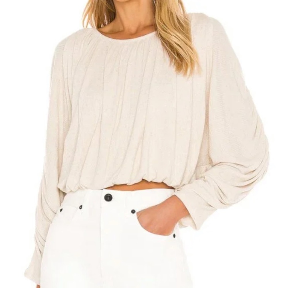 Free People Cream Long Sleeve Textured Blouse